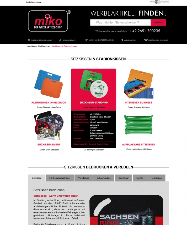 Die neue Sitzkissen Landing Page für miko®